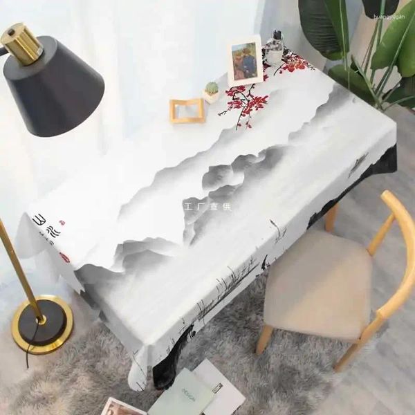 Panno da tavolo semplice pittura cinese paesaggio paesaggio impermeabile in lino lavabile dormitorio