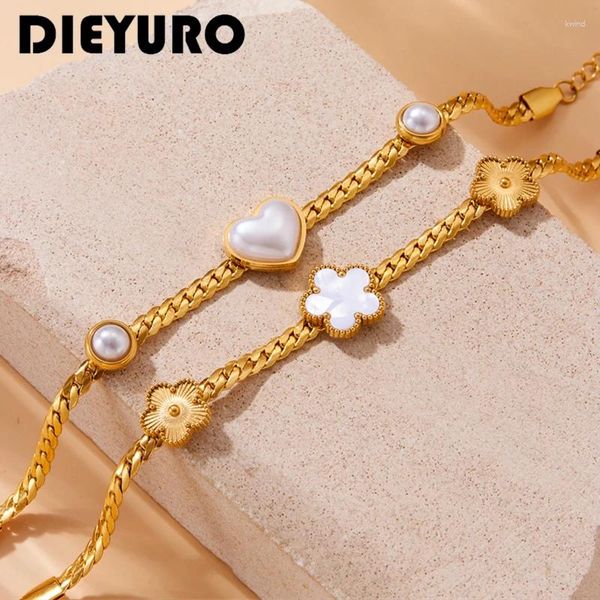 Очарование браслетов Dieyuro 316L из нержавеющей стали Жемчужное сердце Золотое браслет для женщин простота