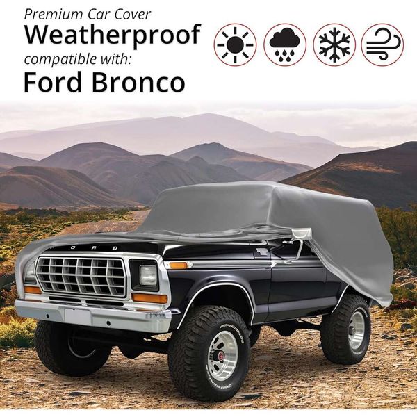 Schützen Sie Ihren Ford 1966-1977 Bronco mit wetterfestem Autoabdeckung - Beinhaltet Diebstahl -Kabelschloss, Beutel, Windgurte, Schutz-/Außenschutz - Bronco -Zubehör