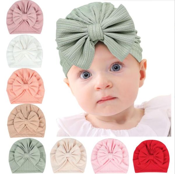 Knotted Bowknot Big Hair Bow Caps Beanie Turban Hats Streifen für Baby Mädchen Säuglinge Kleinkinder kleine Kinder