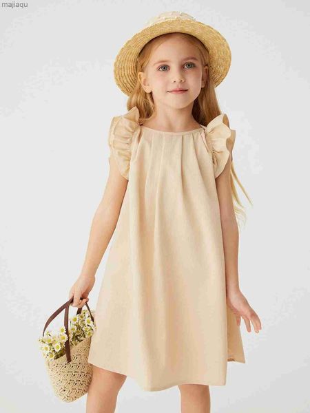 Mädchenkleider Großhandel Baby Mädchen Schlüsselloch Kleid Rüste Trimmkleid Casual Solid Color Kinder Sommer Kleidung billige Dropshippingl2404