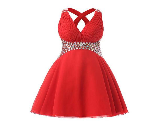 Краткие красные платья выпускного вечера 2017 Кристаллы с бисером плиссированные дешевые подростки платье для вечеринки на вечерин