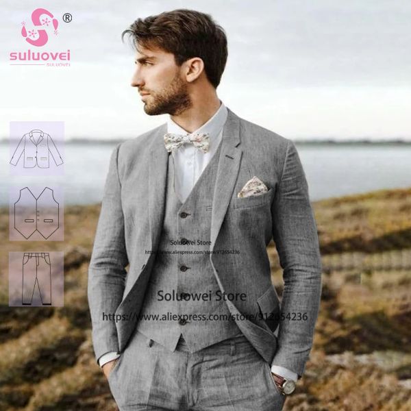 Suits Beach Düğün Damat Erkekler İçin Suit Slim Fit 3 Parça Pantolon Set Resmi Sağdı Embri Elbise Balo Smokin Blazer Terno Maskulino Tamam