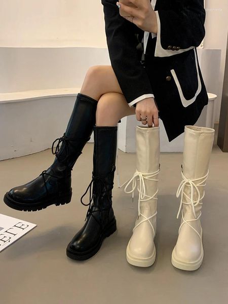 Botlar Kadın Yüksek Topuklu Yuvarlak Toe Kış Ayakkabı Ayakkabı Lüks Tasarımcı Stiletto 2024 Moda diz üstü lolita lastik