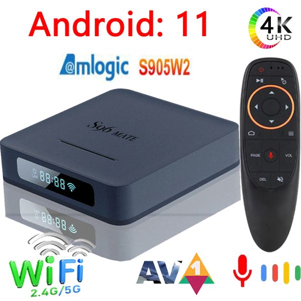 Alıcılar dispositivo de tv inteligente S96 Mate Decodificador Con Android 11 Amlogic S905W2 WiFi 2 4G Y 5G BT5.0 3D 4K VOZ HD REP