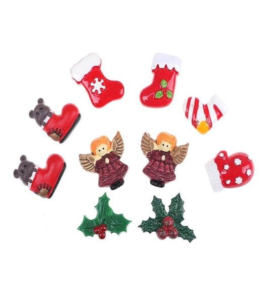 10pcs resina mista série de natal artesanato plana cabochon scrapbooking decorações de cabelos encantadores embelezas de esferas diy8819551