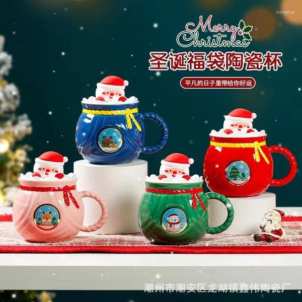 Mughe Babbo Natale con coperchio Tè da tè tazze da fuoco pupazzo di neve Babbo Natale in ceramica festosa tazza di cartone animato bottiglia per amanti