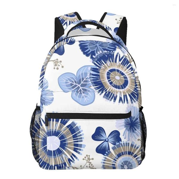 Рюкзак подросток для девочек школьная книга сумка с большой способностью путешествовать по плавным рисункам белый синий цвет декоративные цветы