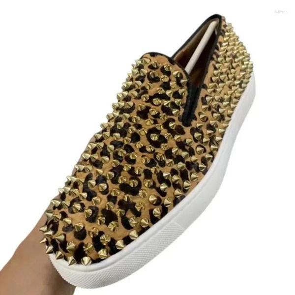 Freizeitschuhe Leopardenmuster Gold Nieten Designer Sneakers Mode Herren Nachtclub Frauen Loafer