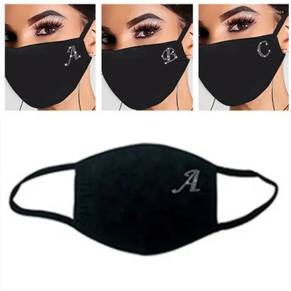 Forniture per feste 1pc Lettera di maschera per il viso per adulti con strass riutilizzabili per donne maschere di protezione di Halloween lavabili in stoffa