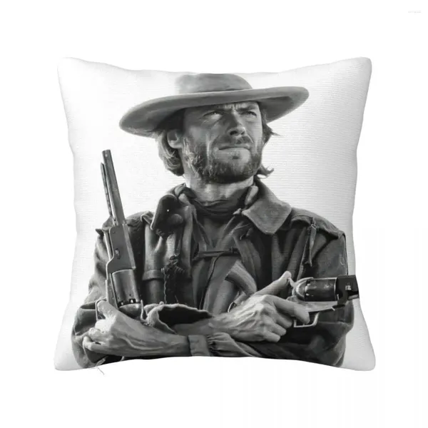 Cuscino Clint Eastwood in bianco e nero Vintage Cowboy Wall Art Throw Coperchio di Natale Copri