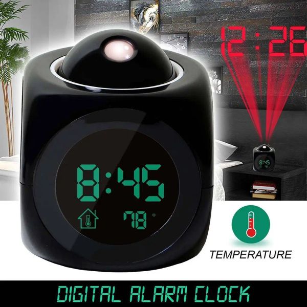 Relógios Projeção Digital Clima LCD Snooze Clock Bell Alarm Display Backlight LED Projector Relógio Home Backlight Table Relógio