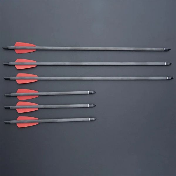 Darts para o topoamento de 6/12/24pcs seta de besta de carbono 7,5/15 polegadas com 2pcs de penas de plástico vermelho caçando setas para caça ao ar livre