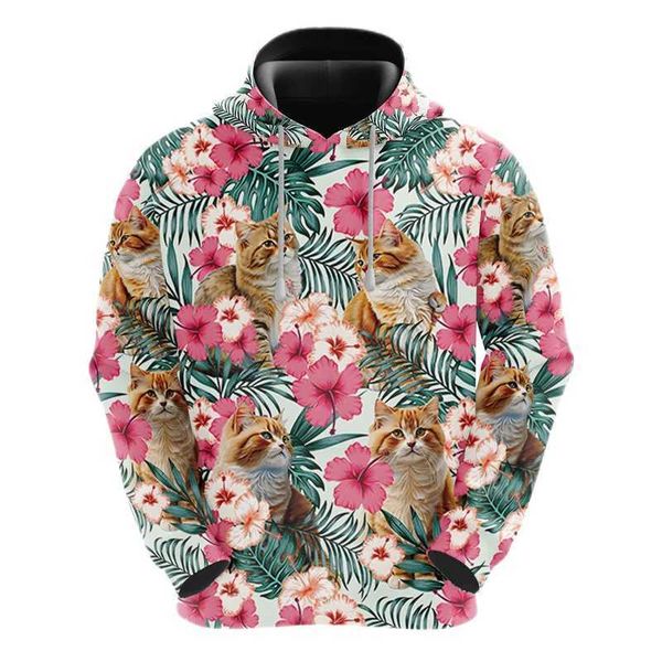 Herren Hoodies Sweatshirts Harajuku Fashion Hawaiian Cat Graphic Sweatshirts Lustige Haustier Hoodies für Männer Kawaii Cats Tracksuit Y2K Boy Pullovers 240424