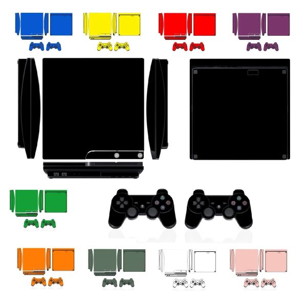 Adesivi 10 Colori puri puri puliti Protettore adesivo per pelle in vinile per Sony PS3 Slim PlayStation 3 Slim e 2 Skins Adesivi per il controller