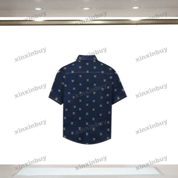 Xinxinbuy Мужчины дизайнерская футболка футболка 2024 Италия Parrisgold Письмо вышивая джинсовая ткань с коротким рукавом хлопковые женщины белый черный синий XS-xl