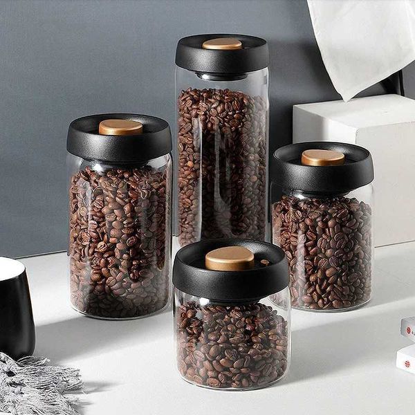 Bottiglie di stoccaggio barattoli di caffè per caffè sottovuoto in vetro sigillato alimenti per alimenti per la casa Estratto di umidità Estratto tè a spinta tè a fuoco H240425