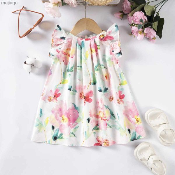 Abiti da ragazza Nuova bambina Casual Modello di fiori casual Kids Abbigliamento estivo Abito a bucca Abito artificiale abito a pieghe a buon mercato Salel2404