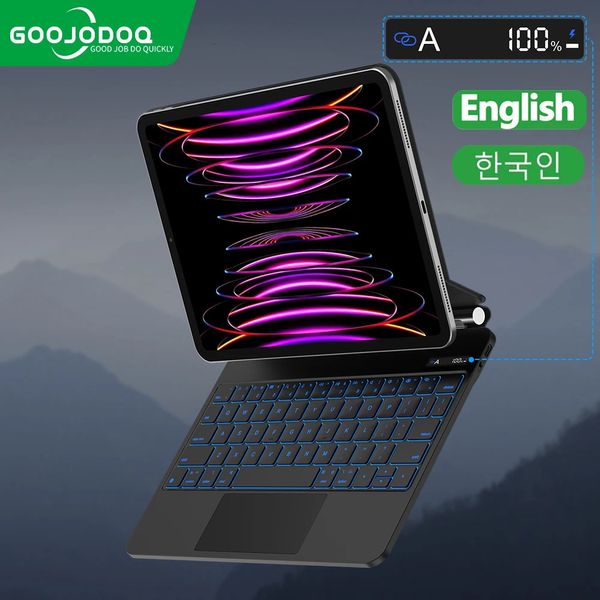 Capa do teclado mágico de goojodoq para ipad pro 11 129 12 9 ar 5 4 109 Luz de fundo LCD Display Smart Cover Korean 240424