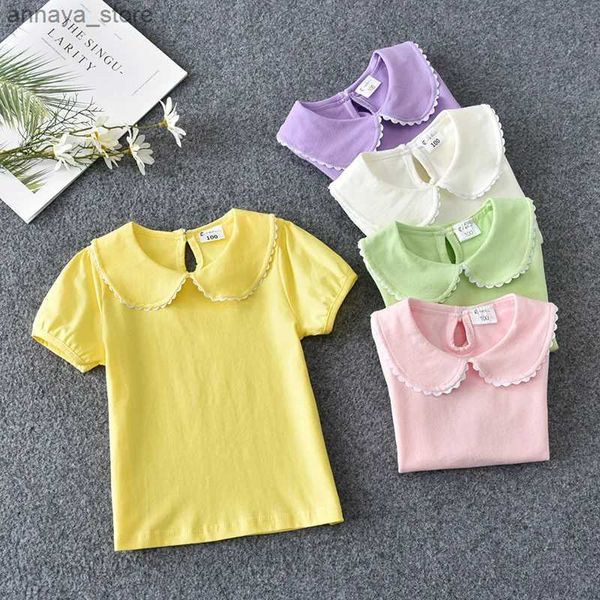 Camisetas de camisetas camisetas camisetas de verão de manga curta Camise de algodão Peter Pan Collar Baby Toddler Girl Blouse Shirt Kids Tops