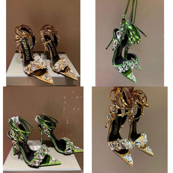 Design Top Women Tomxford Sandals Scarpe Specchio in pelle Crystal Pietre Crystal Gioielli Pompe da sera con tacchi alti tacchi da sera
