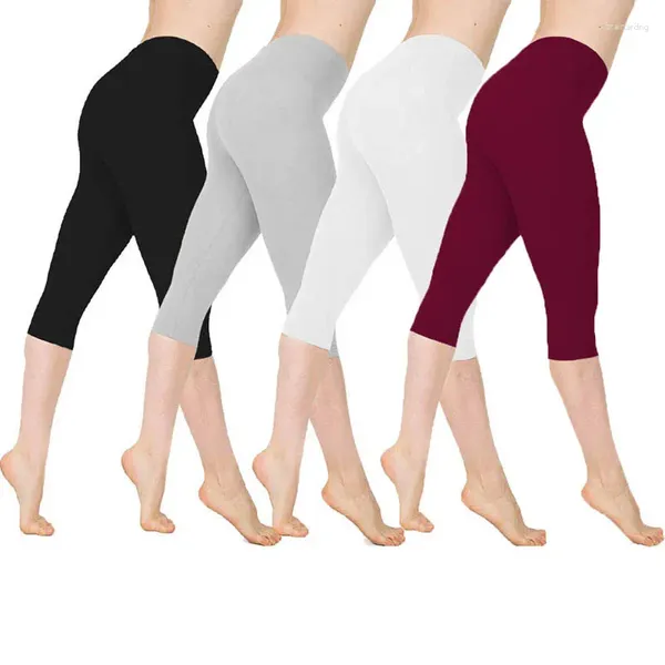 Calças ativas 3/4 Yoga Women Women-All Length Capri Pant Sport Leggings Fitness Gym Alta cintura Leggins Black Drop