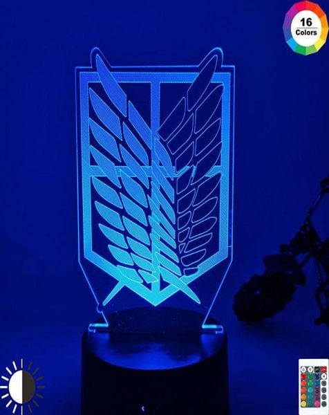 Ночные светильники 3D Иллюзия Светодиодные световые крылья Liberty 7 Цветов Изменение ночного света для детской комнаты настольный лампа атака на Titan GI3511282