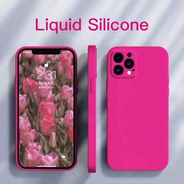 Mobiltelefonkisten quadratische Farbfarbe Liquid Silicon Hülle für iPhone 15 14 13 11 12 Pro Max Mini 14 plus XR X XS Max Schockfeste Soft Cover Funda 240423
