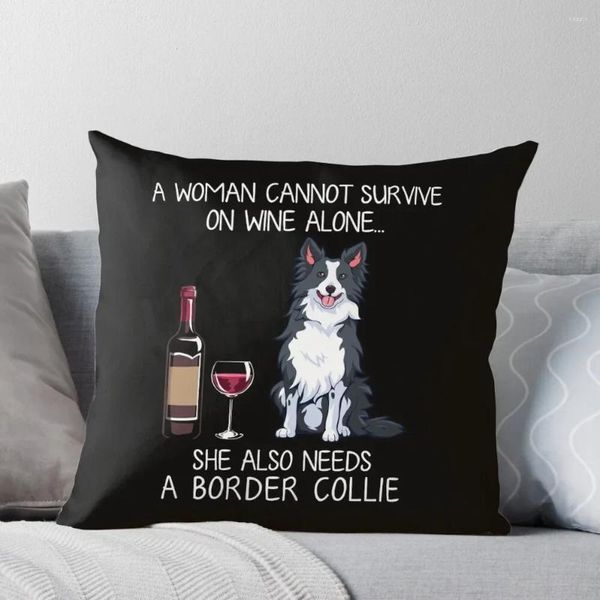 Pillow Border Collie and Wine Funny Dog lancia copertina decorativa per bambini per bambini