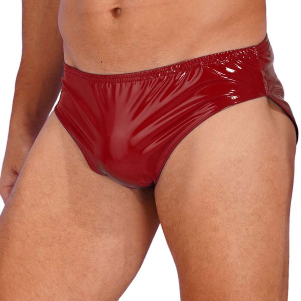 Roupas íntimas masculinas luxuosas de luxo patenteadas de couro calcinha de látex calça molhada de dança do clube de dança de gavetas elásticas da cintura