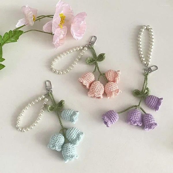 Chaves de lã criativa de lã de lã Created Bolling Orchid Key Ring Ins fofinha Girl Pérola Chain de malha de malha de malha artesanal Presente de charme