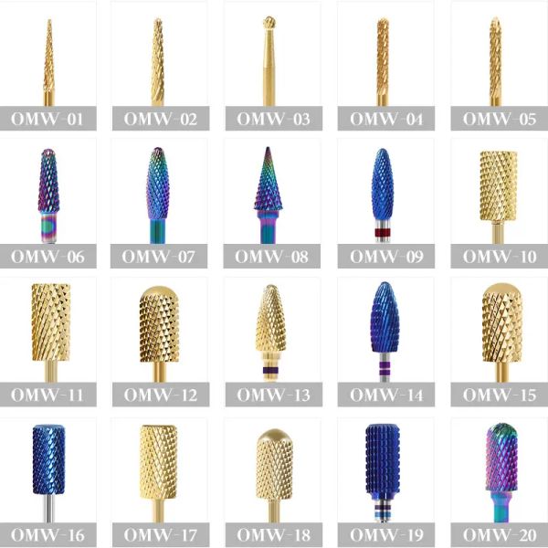 Bits 20types azul tungsten elétrico prego drill bit manicure Máquina de moagem cortadora de unhas douradas Tungstênio Acessórios da cabeça de tungsten