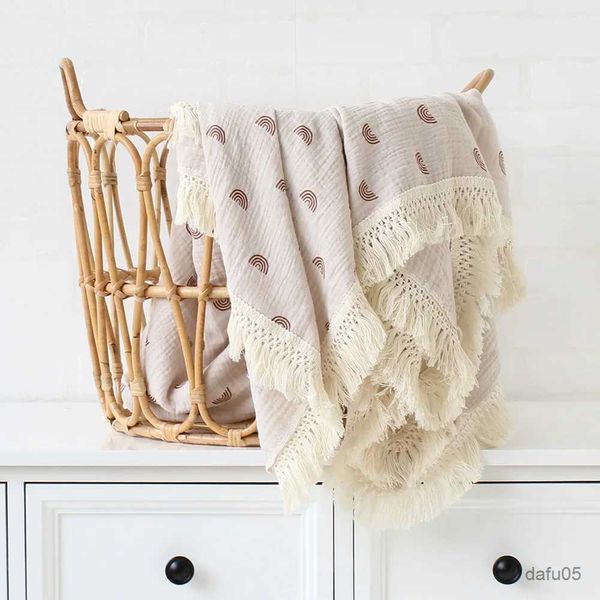 Cobertores panorâmicos com borla de bebê cobertores fraldas recém -nascidas embrulha