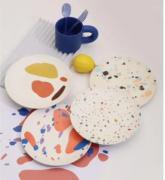 Teller 1PCS Nordic Picknick Platte handbemalte Bambusfaser Kinder Tischgeschirr Abendessen Umweltküche Vorräte