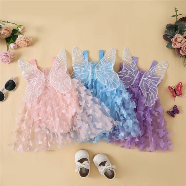 Piecedas de verão recém-nascido bebê cor sólida cor de borboleta tule tule tule vestido garotão vestido princesa sem mangas de macacão de macacão de macacão