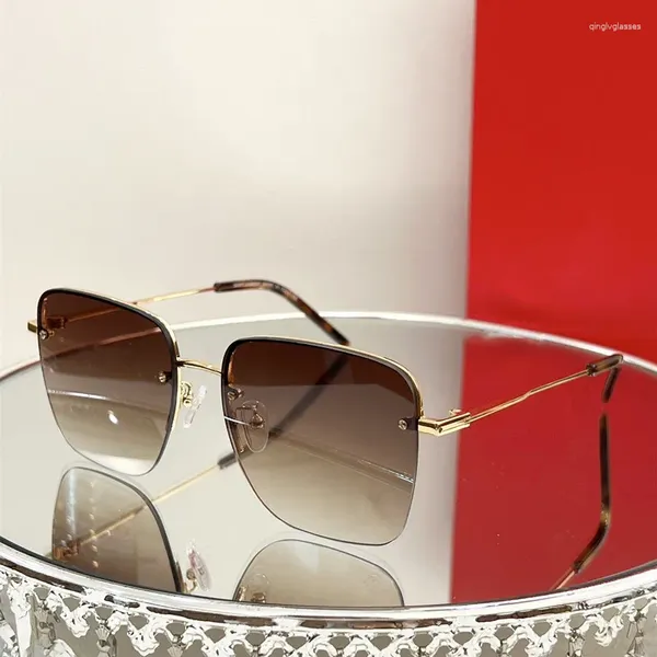 Солнцезащитные очки Rimless Square Woman Man Brand Designer Vintage Sun Glasses Женская модная роскошная роскошная ретро -ретро -каркас Oculos de Sol