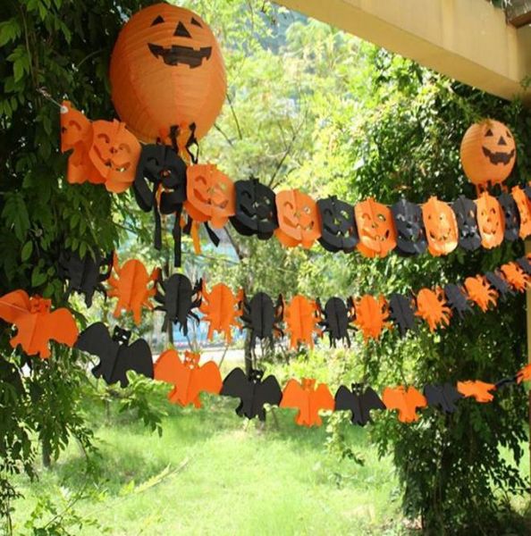 Gruselige Halloween Garland Banner Bunting Fledermaus Kürbis Geister Spinnen Party Dekoration Party Nachtclub Bar Papierflaggen Dekor 118inch2355039