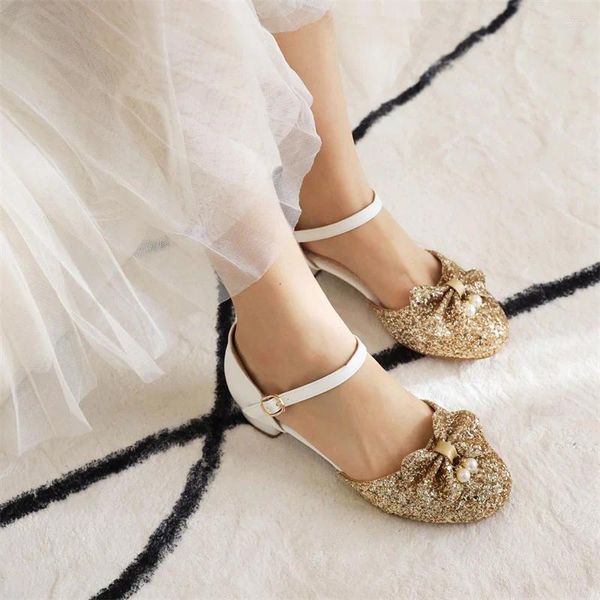 Scarpe casual yqbtdl lolita in stile bling tessuto paillettes d'orrsay pompe a due pezzi Lady bow perle a basso tacco da festa a basso tacco da matrimonio estate2024