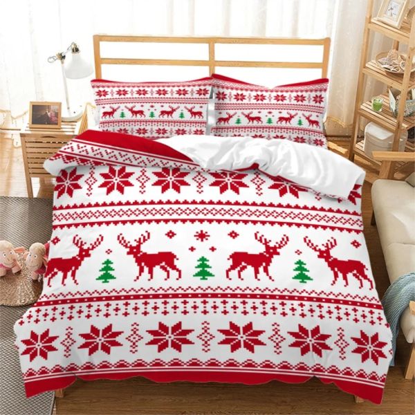 Conjunto de cama Feliz Natal Conjunto de cama 3D Super King Size Duvet Conjunto de impressão digital Ano Novo Presente Snowflake Deer Consolador de capa