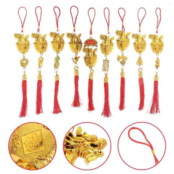 Flores decorativas 9 PCs pendentes de decors penduradas decoram bombas de tecido chinês Dragon Ornament Fabric