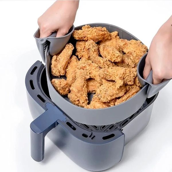 Airfryer Silikon Tencere Çok Fonksiyonlu Hava Friyeler Fırın Aksesuarları Ekmek Kızarmış Tavuk Pizza Sepet Pişirme Tepsi Pişirme