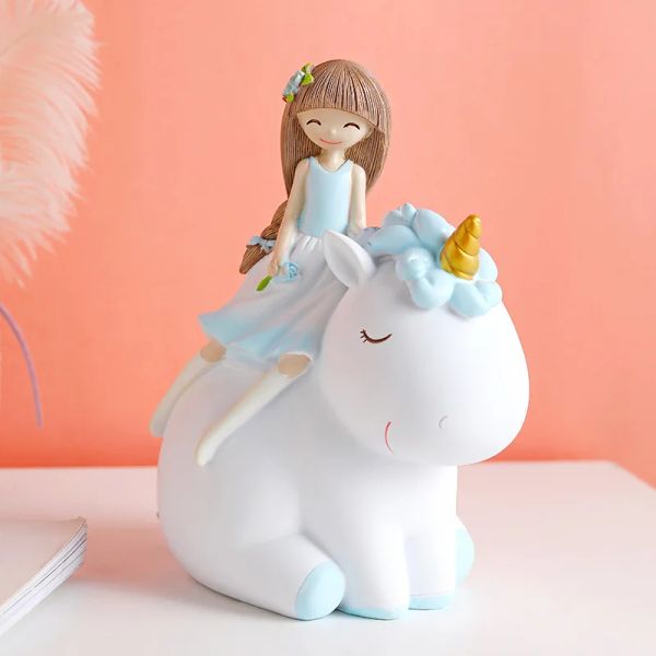 BOXE Princess Unicorn Piggy Bank per bambini bambini Resina cartone animato ANIMALI ANIMALI Monete Monete Monete Regalo Christmas