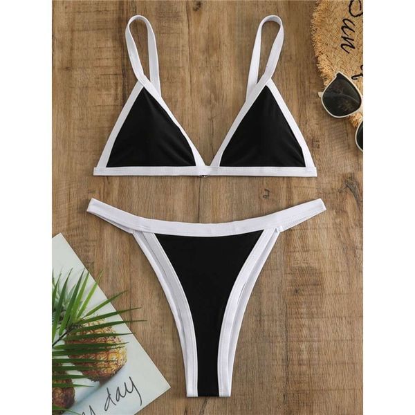 Novo Biquíni Sexy Biquíni Black e White Bikini Swimsuit