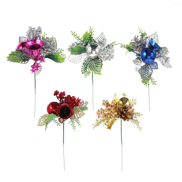 Dekorative Blumen 5 PCs Weihnachten Berry gefälschte Stiele Faux -Zweige Simulation Plastikkiefernbaumdekoration