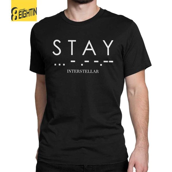 Camisetas masculinas criativas interestelas s t a y morse code camiseta homens gola redonda 100% algodão t camisetas de manga curta camiseta de camiseta clássica tops t240425