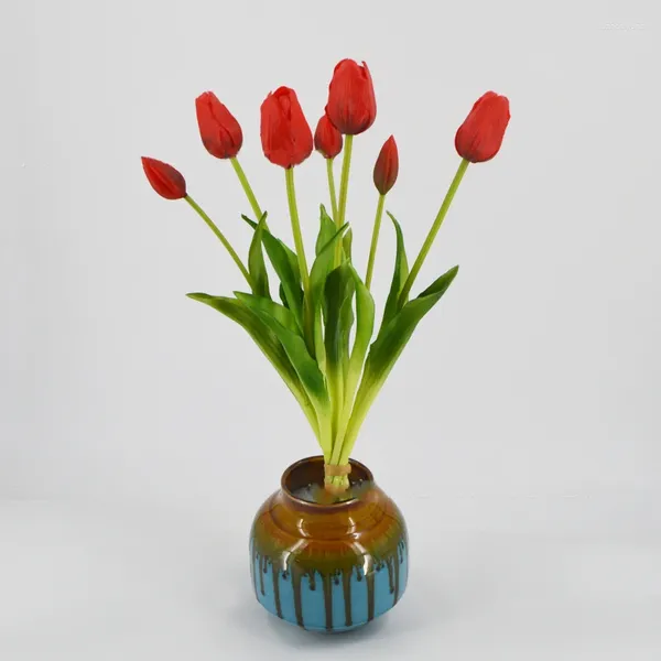 Flores decorativas 7pcs/buquê Silicone Tulip Flor Artificial Touch Real 46cm Fake for Wedding Decoration Home Garen Decor