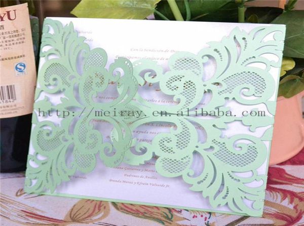 Forniture per feste in verde intera menta al laser taglio carta verde menta di carta in bianco inviti di nozze in bianco 20169501440