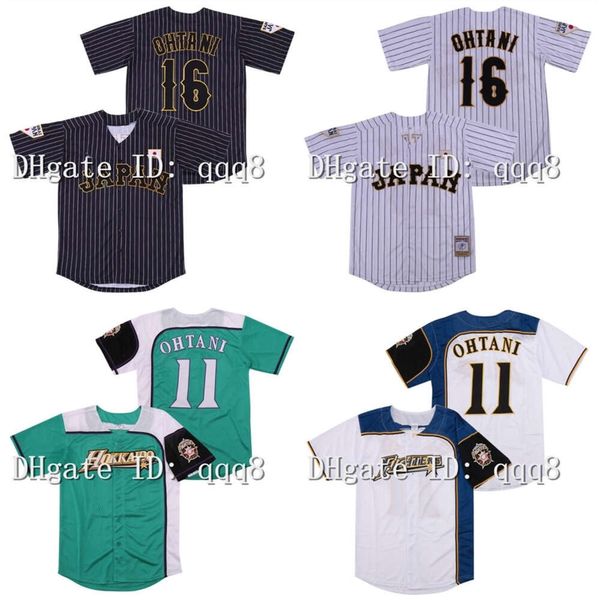 KOB Top Quality 1 Japan Samurai 16 Shohei Ohtani Schwarzer weißer Streifenstreifen Pinstreifen Hokkaido Nippon Ham Fighters Jersey Movie Sattbaseball