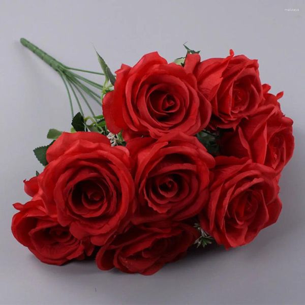 Декоративные цветы 10head 45см розы искусственная розовая цветочная ветка красная реалистичная фальшивая свадьба украшения