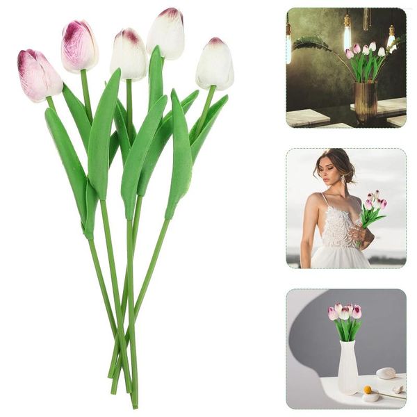 Dekorative Blumen 5 PCs Simulation Tulpe Spring Home Decor gefälschte Tulpen Dekorationen Büro Künstliche Requisiten Real Touch Faux Plastik